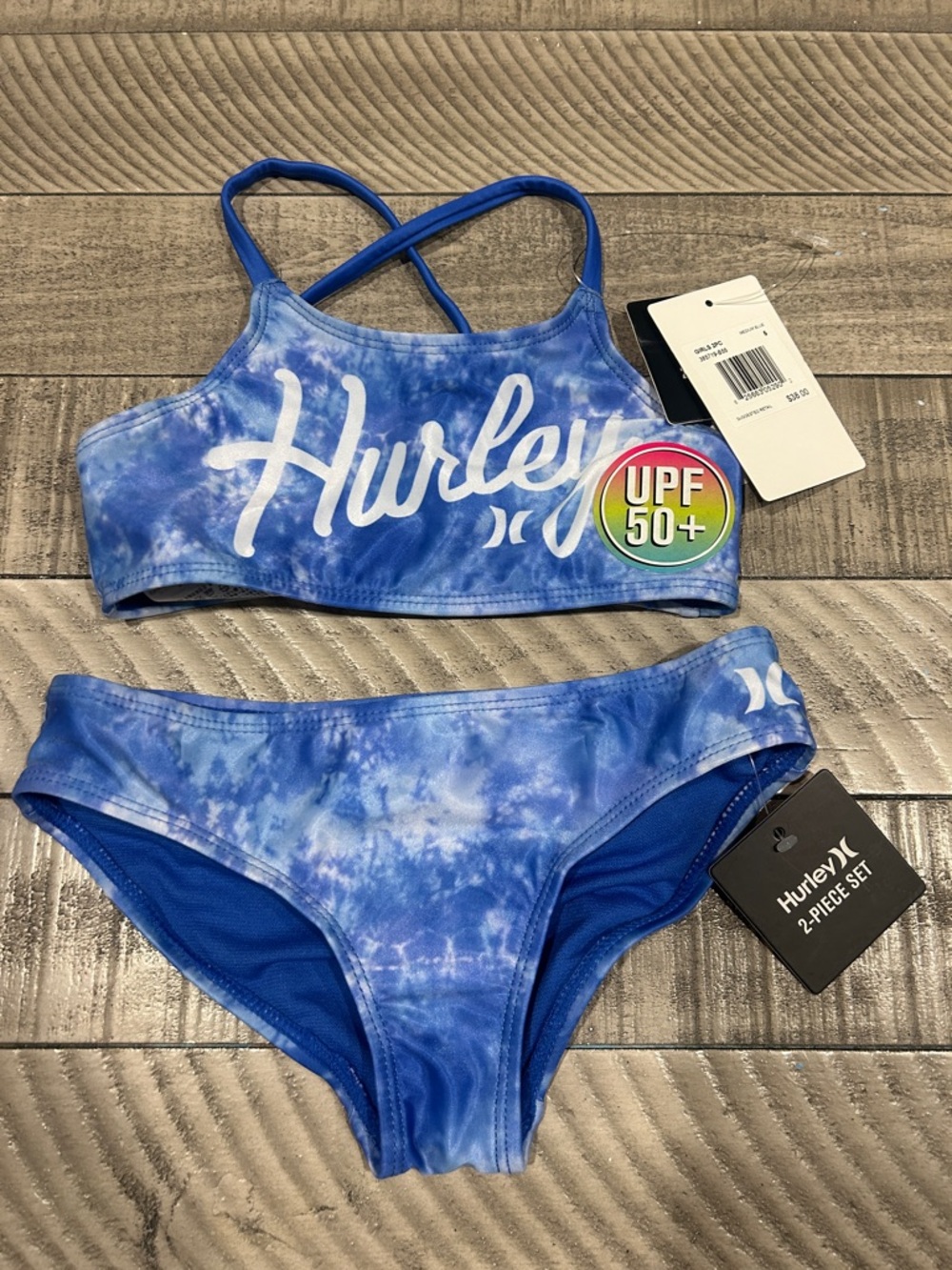 Hurley Blue Tie-Dye Girls Two-Piece Swim Bikini Set
